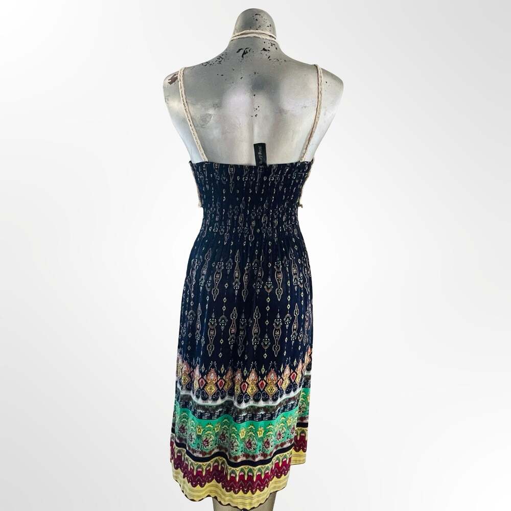Ming Long Women's Boho Floral Smocked Midi Dress with Crochet Top - Picture 4 of 6